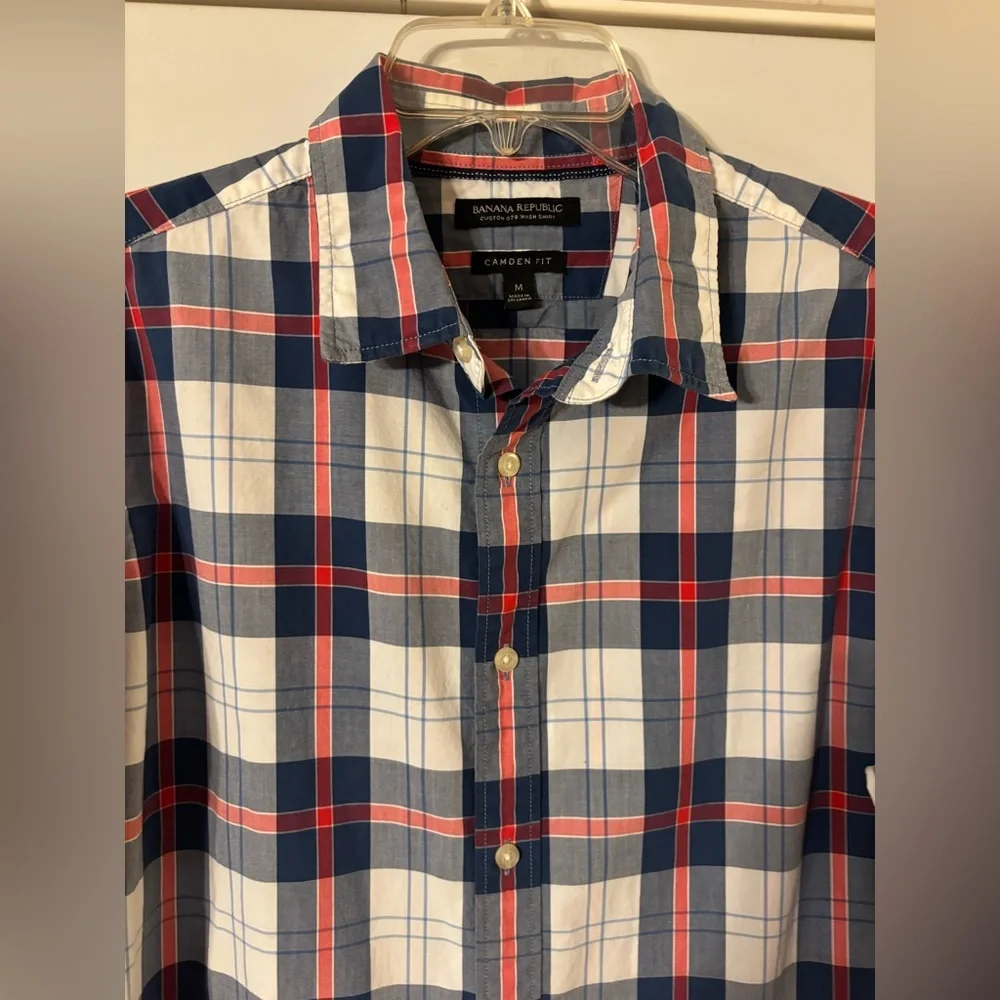 Banana Republic Men's Plaid Button-Down Shirt - Navy, White & Red 🇺🇸